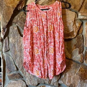 LOFT Coral and Yellow Floral Blouse